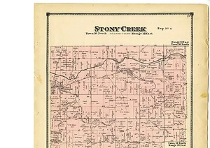 1874 Mapa de Stony Creek, Indiana, con apellidos, de Atlas de Randolph Cty. - Imagen 1 de 4