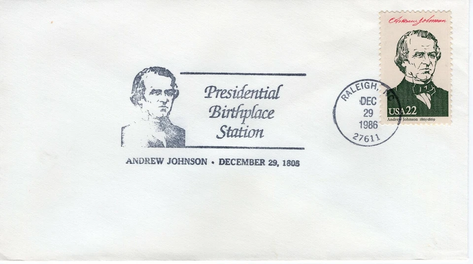 ANDREW JOHNSON PRESIDENTIAL BIRTHPLACE,   RALEIGH, NC  1986 FDC9554 - Image 1 of 1