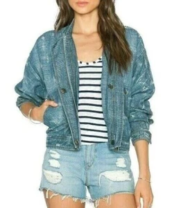 Free People Tattered Tennis Jacket Denim Bomber Distressed OB413531 - Picture 1 of 5