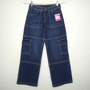 NEW Justice Cargo Jeans Trendy Girls Blue Denim Pockets Stretchy Comfy Size 10 - Picture 1 of 12