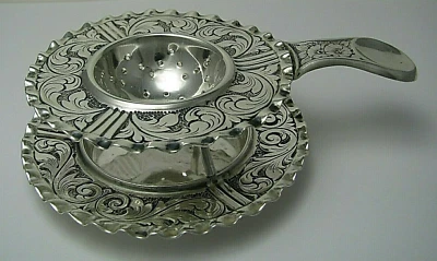 COLADOR DE TÉ PLATEADO en PLACA BASE 800 Plata Italia c1934-44 Excelente Estado Raro Foto 1 de 4