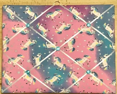 French Bulletin Board Photo Memo Pink & Turquoise Unicorn Print 11 x 14 inches - Image 1 of 3