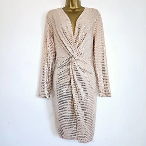 NUEVO Vestido Dorothy Perkins Talla Grande 24 Desnudo Champagne Brillante Lentejuelas Torcido Frontal - Imagen 1 de 10