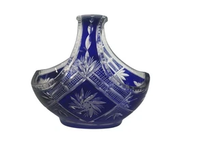 Antique Bohemian Cobalt Blue Cut-to-Clear Crystal Basket - Picture 1 of 15