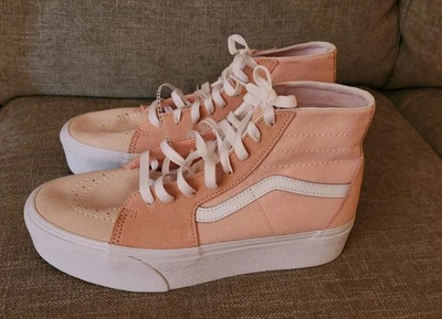 VANS Sk8-Hi Zapatilla Cónica Plataforma Gamuza Melocotón Lona Informal, Mujeres 9.5, Hombres 8 Foto 1 de 4