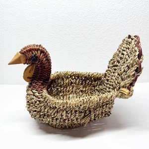 Vintage Woven Wicker Turkey Basket - Picture 1 of 11