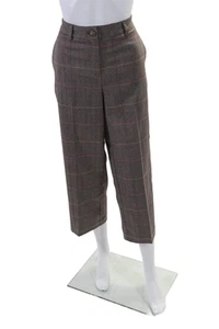 Renuar Womens Chocolate Combo Plaid Pleated High Rise Crop Trouser Pants Size 8 - Picture 1 of 6