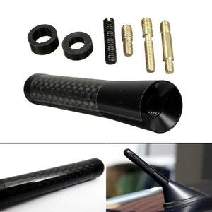 3" Black Car Antenna Aerial Carbon Fiber Screw AM FM Short Stubby Mast Universal - Picture 1 of 6