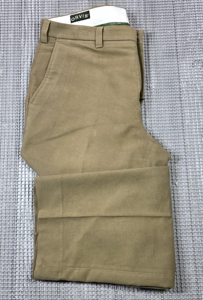 Pantalones Orvis Para Hombres 36x31 Algodón 5 Bolsillos Brisbane Musgo Moleskin Beige Campo Suave Foto 1 de 4