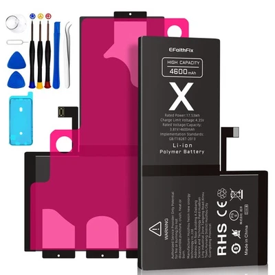 EFAITHFIX Akku Set für Apple iPhone X Ersatz - 4600mAh Battery Accu Neuw & Profi Werkzeug