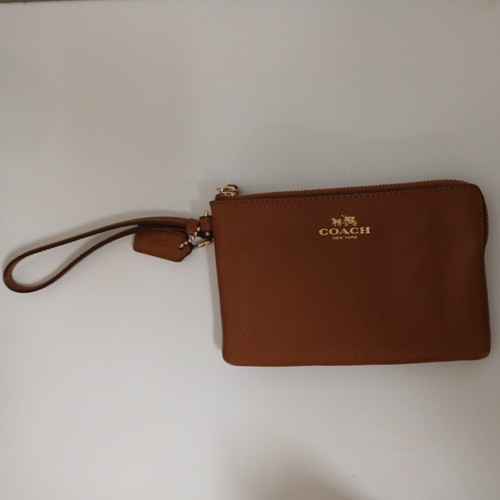 Coach Portafoglio da Polso con Zip Pelle Piombata Sella Marrone