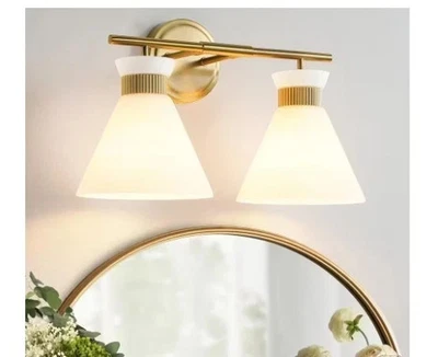 KAISITE 17.3 in 2-Light Brushed Gold Vanity Light with Milk White Glass Shade-C5 - Image 1 of 4