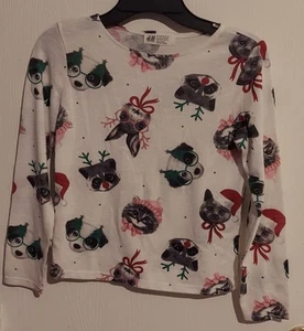 H&M Christmas Animals Raccoon, Rabbit, puppy and cats long sleeved top - Picture 1 of 8