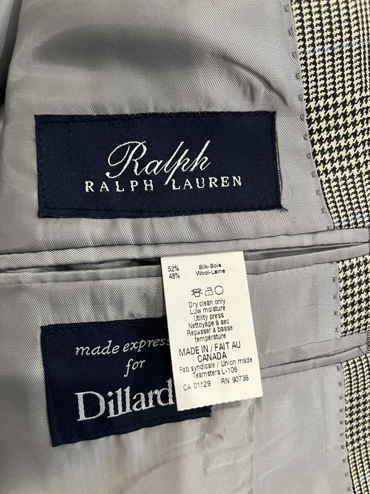 Ralph Lauren Mens Silk wool Houndstooth Plaid Blazer Sport Coat 46 R - Image 1 of 4