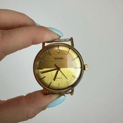 Vintage Soviet men's watch Luch mechanical USSR gold plated AU20 SEKONDA 1960 - Image 1 of 4