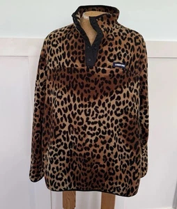Lands End Girls’ Size Large 12-14 Leopard Print Fleece 1/4 Button Up Pullover - Picture 1 of 8