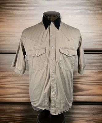 Camisa de Colección Plains Western Wear Para Hombres M Caqui Beige Perla Bolsillo con Botones a Presión Foto 1 de 4