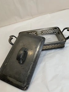 Victorian Silverplate Sardine Server Handles Lid Glass Insert 7x3.5” - Picture 1 of 12