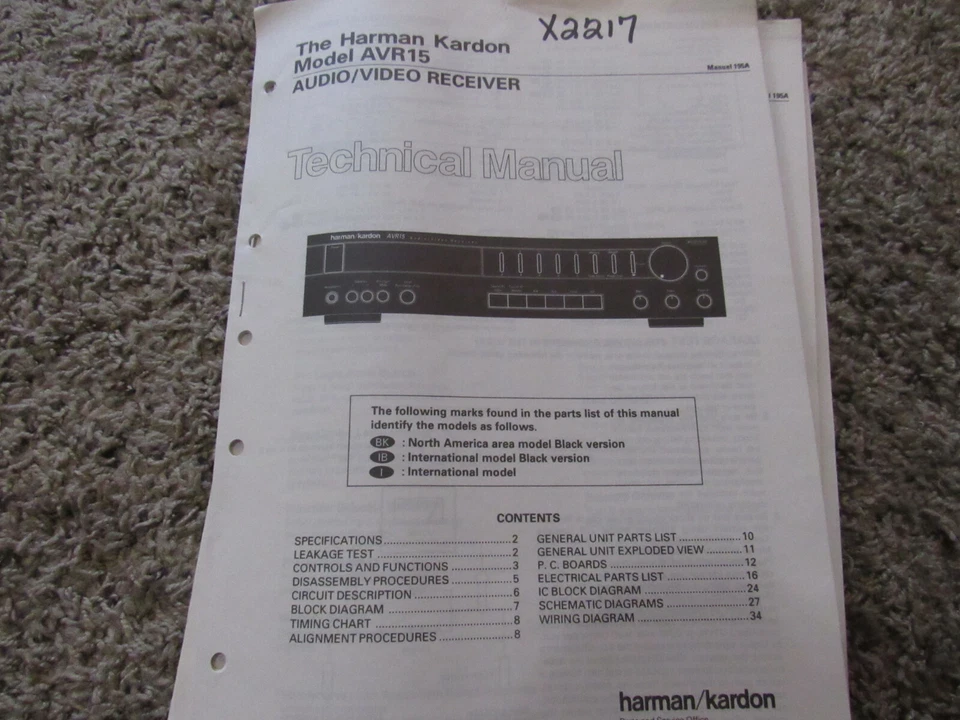 RECEPTOR AUDIO VIDEO HARMAN KARDON AVR15 MANUAL DE SERVICIO TÉCNICO ORIGINAL Foto 1 de 1