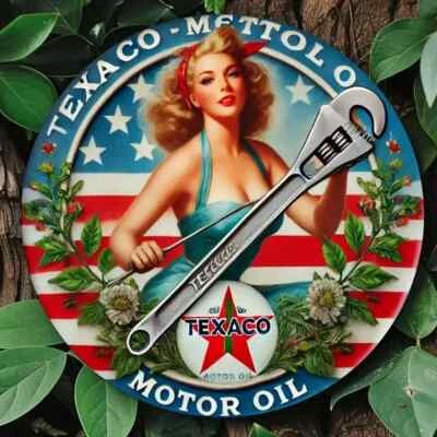 Letrero redondo resistente a la intemperie de aluminio TEXACO GASOLINA ESTILO RETRO GARAJE HOMBRE CUEVA ACEITE Foto 1 de 2