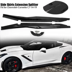 2x Side Skirts For 2014-2019 Chevy Corvette C7 Z06 Style Extensions CARBON LOOK - Picture 1 of 11