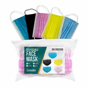 Casaba 50er Pack - 5 Farben Einweg Gesichtsmasken 3-lagig Made in USA Import Stoff - Bild 1 von 6