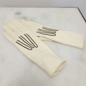 Vintage 20s Leather Gloves with Black Embroidered Detail - Picture 1 of 6