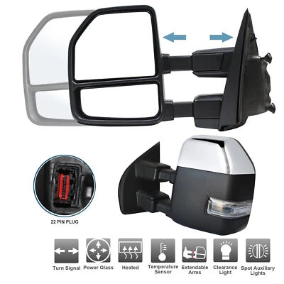 Espejos retrovisores de remolque para Ford F-450 F-550 Super Duty 2018 potencia señal térmica tapa cromada Foto 1 de 4