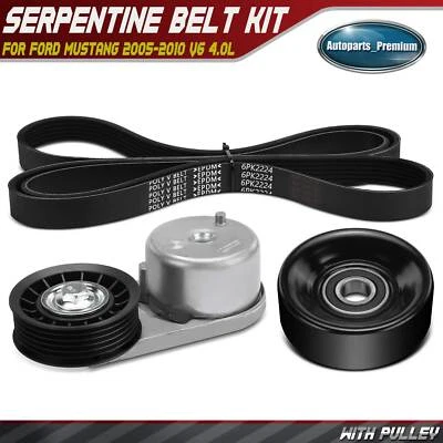 3 件蛇形皮带驱动组件套件适用于福特野马 2005 - 2010 V6 4.0L 气体 — 第 1/4 张图片