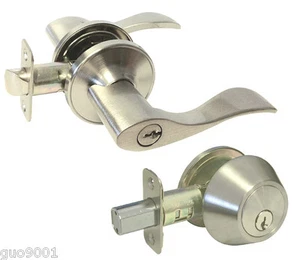 Combo de cerrojo con llave de entrada manija de níquel satinado cerraduras palanca cepillada - Imagen 1 de 5