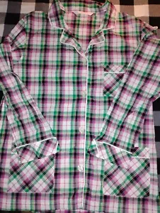 Pigiama Victoria Secret rosa verde a quadri cotone set manica lunga con bottoni taglia S - Foto 1 di 14