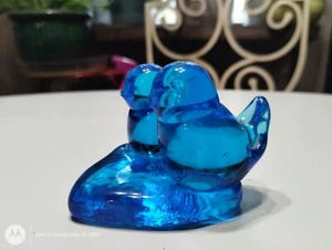 Vintage 1986 Bluebirds Of Happiness On Heart Glass Figurine Sculpture... - Picture 1 of 5