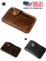 Men's Brown Leather Minimalist Card Holder Slim Front Pocket Wallet-2 Slots