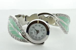 STUDIO Women's Quartz Metal Casual BANGLE  Watch, Silver AND GREEN-Toned STD3938 - Picture 1 of 5
