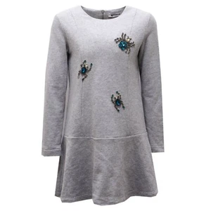 1500AF vestito bimba girl DONDUP grey cotton dress with gem kid - Picture 1 of 4
