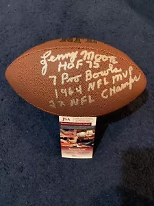 Lenny Moore Signed Stat Football, JSA, 4 Inscriptions Baltimore Colts - Picture 1 of 3