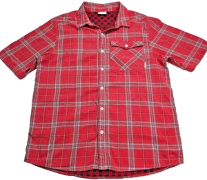 Camisa Columbia Para Hombre Manga Corta Bolsillo en el Pecho Roja Abotonada a Cuadros Grande - Imagen 1 de 7