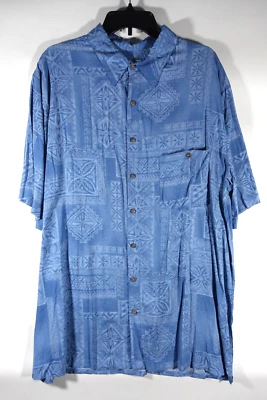 蜡染湾夏威夷衬衫男式 XLT 花卉人造丝口袋柔软触感可水洗蓝色 — 第 1/4 张图片