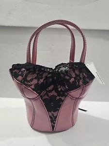 Cartera corsé vintage de cuero sintético rosa Gianini con bolso de mano de encaje negro sin asas con cremallera - Imagen 1 de 16