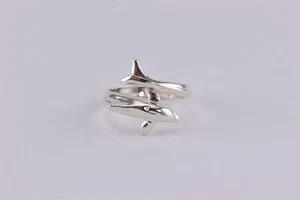 Sterling Silver Wrap Around Polished Ocean Dolphin Band Ring 925 Sz: 6 - Picture 1 of 7