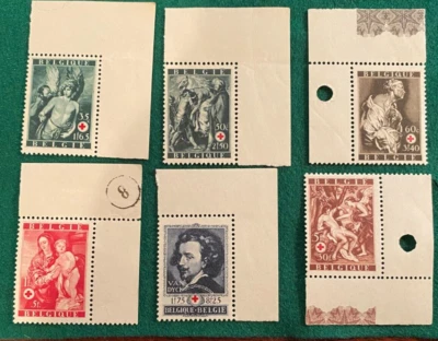 Belgium - Semi Postal 1944 - Sc#B370-75 MNH with Corner Tabs - Image 1 of 2