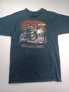 Vintage 1998 Ridin Solo Harley T-Shirt Größe Large doppelseitig Twin Cities schwarz - Bild 1 von 10