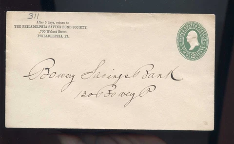 US  Advertising Cover (Philadelphia Savings Fund Society) 1880s+ Philadelphia PA Cover