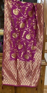FUCHSIA GOLDEN India BANARSI Art Silk Dupatta Wrap Scarf Stole Chunri shawl NEW - Picture 1 of 6