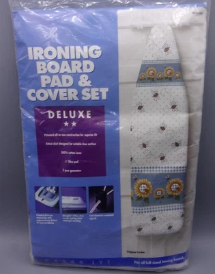 Juego de funda y almohadilla para tabla de planchar vintage - azul guinga jardín abejas - 100 % algodón NUEVO Foto 1 de 3