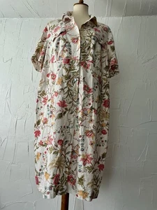 STUDIO C Linen Blend Shirt Dress Ivory Floral Button Up Sz20W Covers Knee EUC - Picture 1 of 18