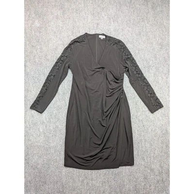 Calvin Klein Black Faux Wrap Dress Women's 16 Sheath Lace LBD Career Classic - Image 1 of 4