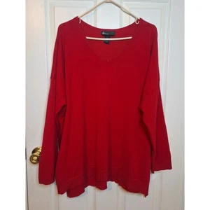 Maglione pullover Lane Bryant rosso brillante scollo a V audace colorato classico taglia 26/28 - Foto 1 di 8