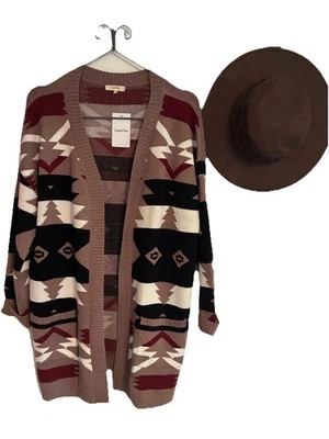 Azteca Tribal Occidental Boho Tostado Multi Cárdigan Suéter Chaqueta M/L XL NUEVO CON ETIQUETAS ÚLTIMO Foto 1 de 4