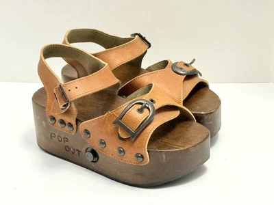 Sandalias de plataforma vintage de los años 70 con hebilla de madera para patines - talla aproximada 4 Foto 1 de 4